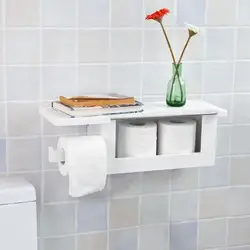 SoBuy FRG175-W Белый настенный держатель туалетной бумаги для ванной комнаты с полкой для хранения
