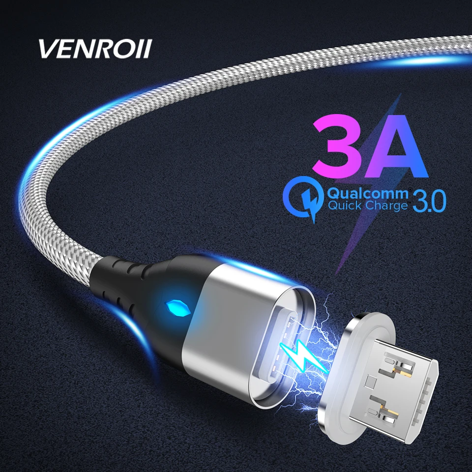 

Venroii Magnetic Cable Micro USB Type C Fast Charging 3A Magnet Phone Charger USB C Type-C for Samsung S10 S9 Huawei P20 Xiaomi