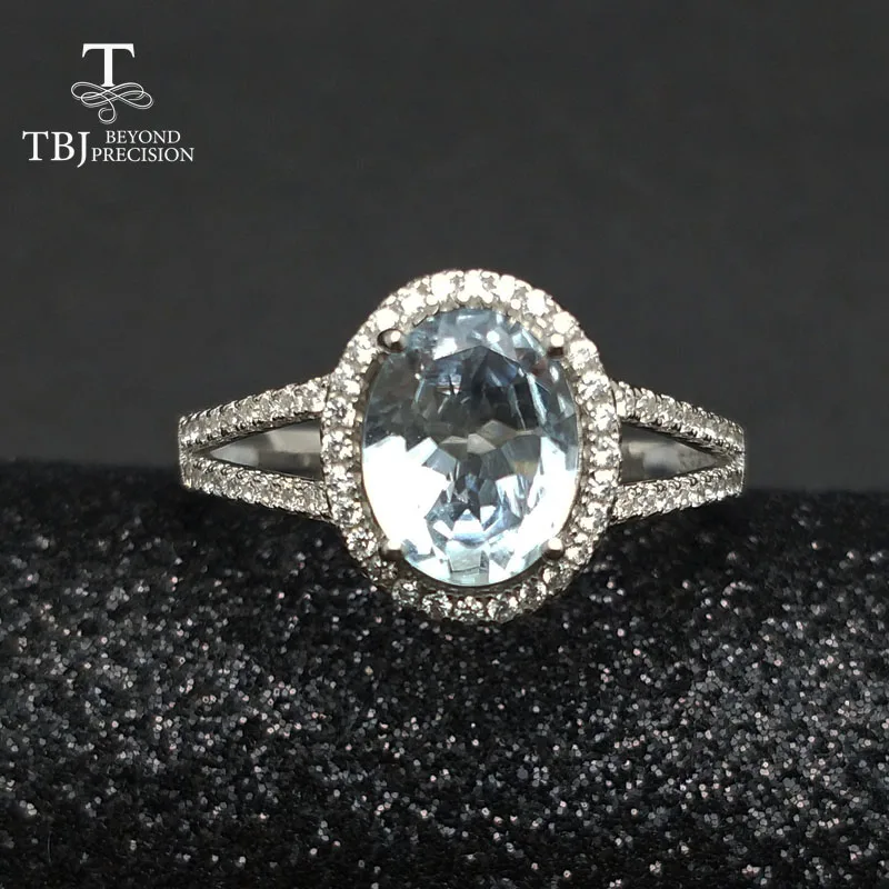 TBJ, классическое кольцо из натурального бразильского аквамарина с драгоценным камнем из стерлингового серебра 925 пробы, простые красивые ювелирные изделия для женщин и девушек, повседневная одежда - Цвет камня: aquamarine