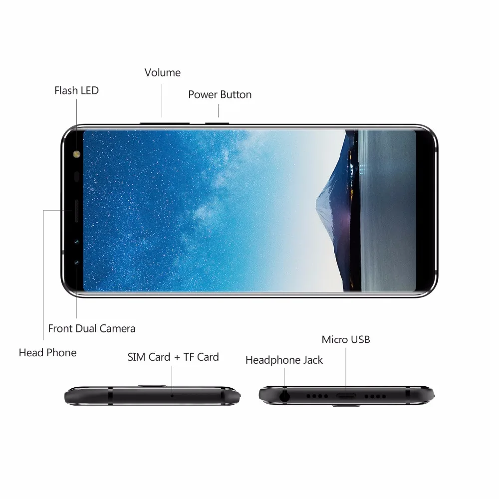  LEAGOO S8 Smartphone 5.72'' HD+ IPS 1440*720 Screen Android 7.0 MTK6750 Octa Core 3GB+32GB Quad-Cam