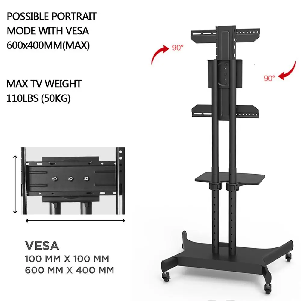 رف لتثبيت التليفزيون على الحائط المحمول التلفزيون عربة الطابق حامل جبل المنزل عرض عربة ل 32-65 \