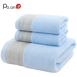 Синий 3 шт. набор хлопковых полотенец геометрический полотенце для рук с вышивкой для ванной полотенца s Мягкий Роскошный подарок супер