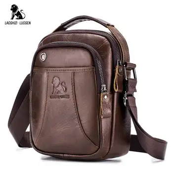 

LAOSHIZI LUOSEN Men Shoulder Bag Casual Brand Men Bag Vintage Men Messenger Bags Genuine Leather Crossbody Bag Male Small