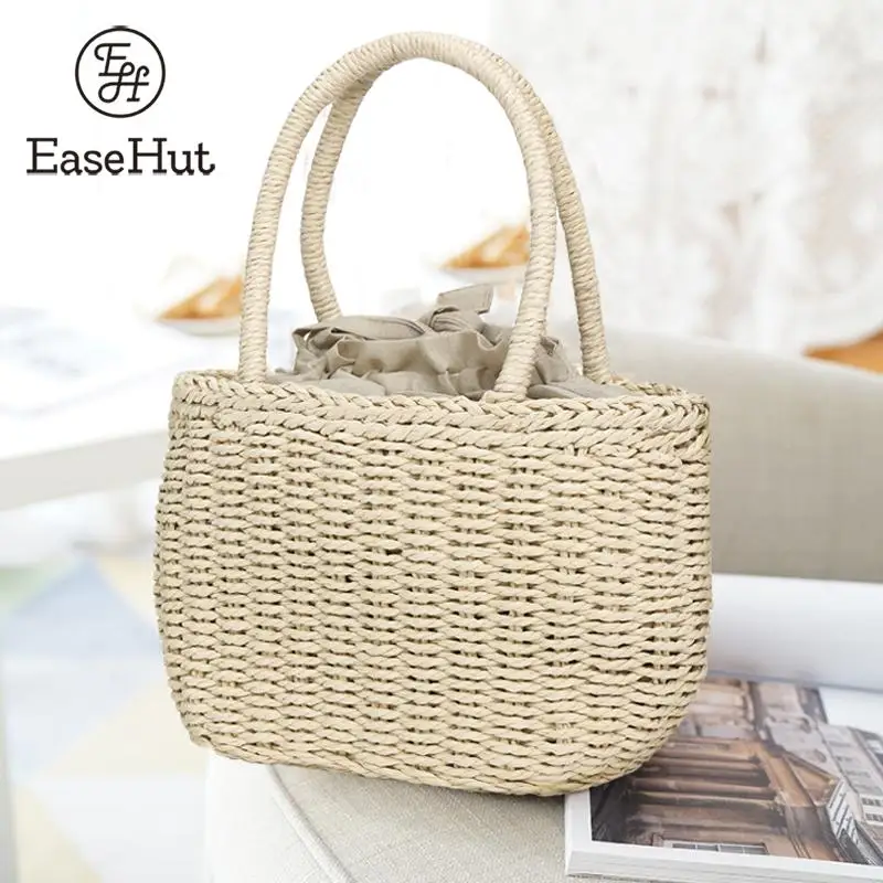 

EaseHut Women Straw Drawstring Bag 2019 Hot Handmade Bohemian Holiday Beach Hand Bag Woven Shoulder Travel Tote Bolsas Feminina