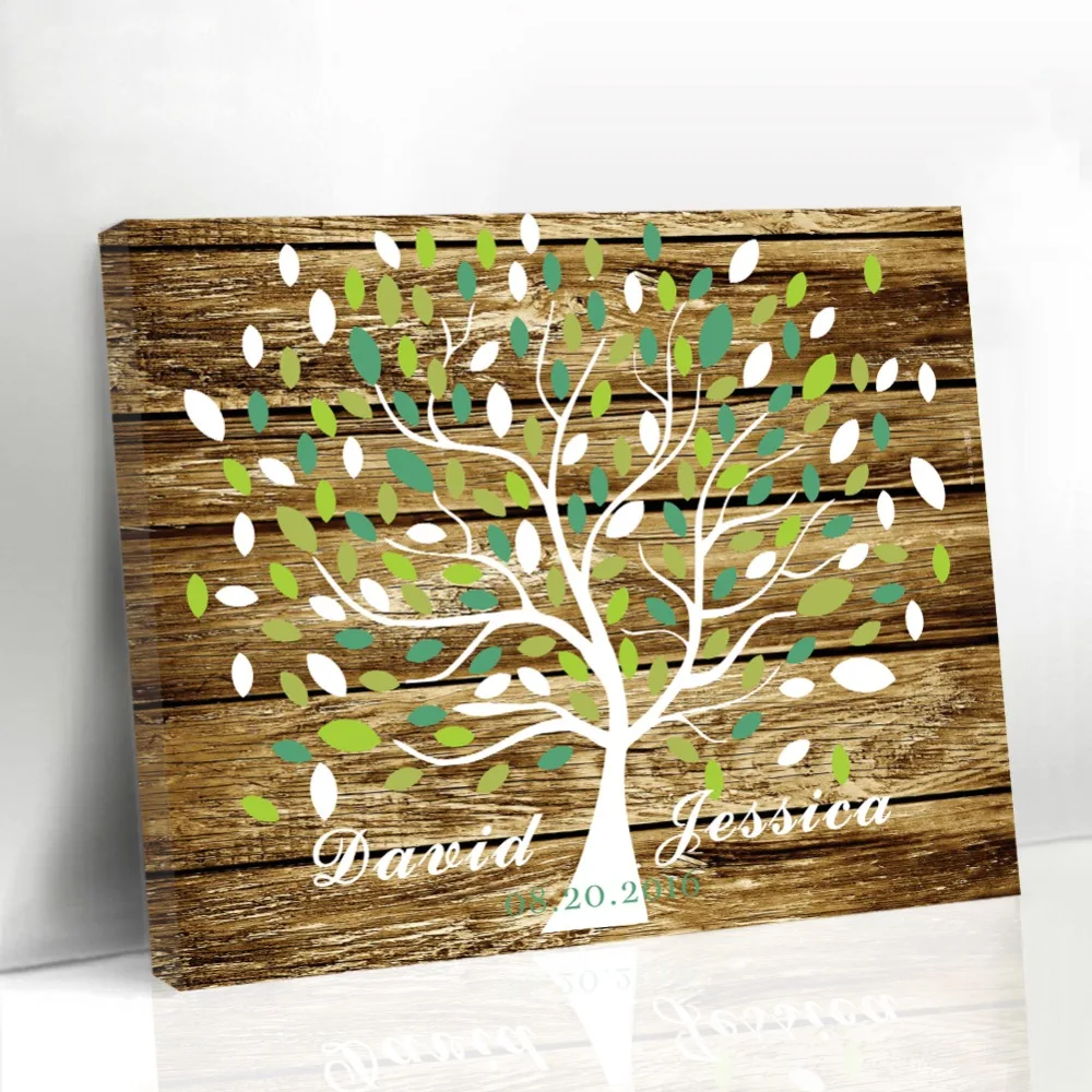 Personalized Unique Wedding Leaf Tree Wood Frame Guestbook 