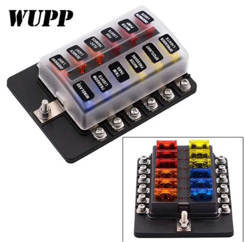 

WUPP 12 Way Circuit Car Fuse Box Waterproof 12V 32V Terminal Fuse Box Block Auto Car Fuse Holder With Led Indicator Sticker