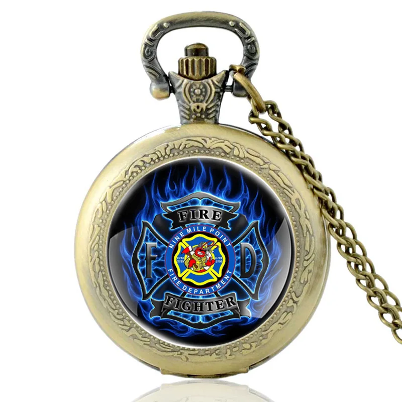 Винтаж девять миль точка пожарный отдел Бронзовый кварцевые карманные часы ретро пожарных управление цепочки и ожерелья часы подарки