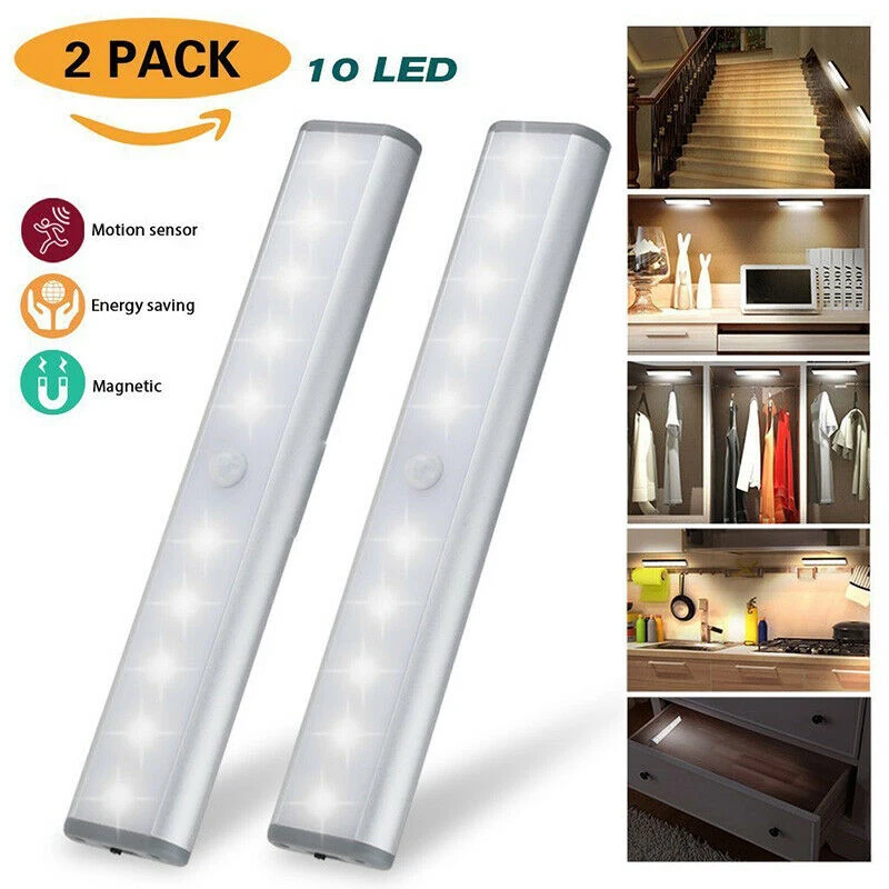 

LED Under Cabinet Light PIR Motion Sensor Lamp 10 LEDs lighting For Wardrobe Cupboard Closet Kitchen Night Light
