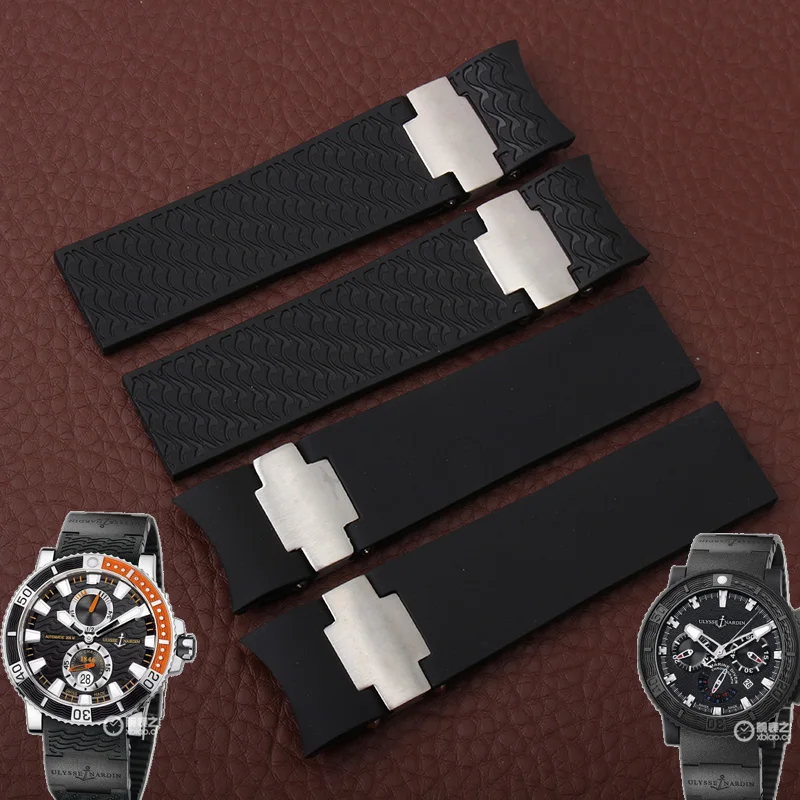 Waterproof rubber strap 22MMblack blue brown watch belt for Ulysse Nardin DIVER men s font b