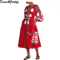Mori girl bohemian embroidery dress long sleeve designer ethnic tassels dresses festival robe gown party vestidos