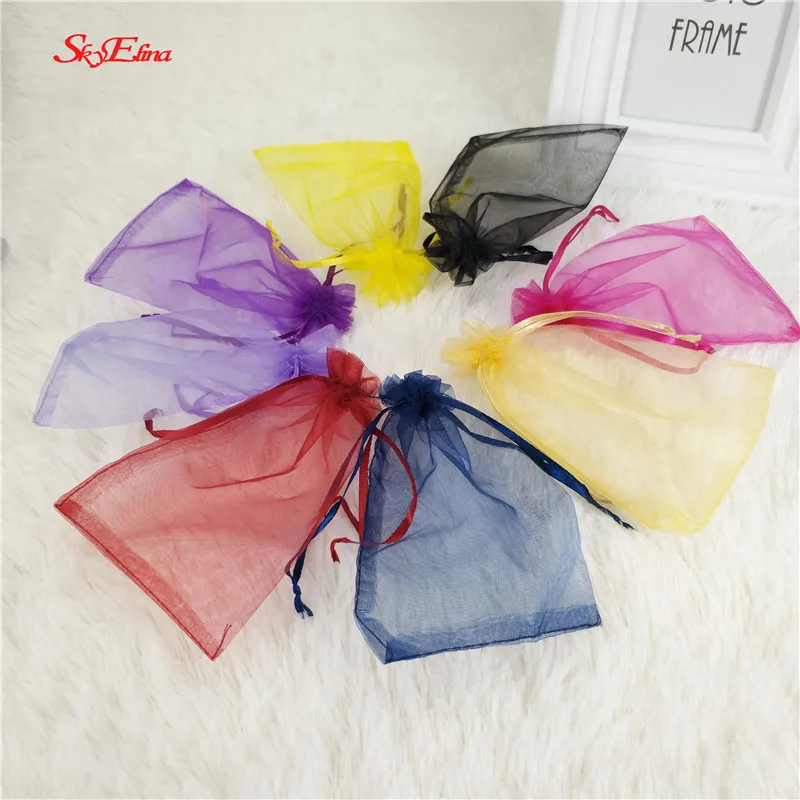 

50pcs Drawable Organza Bags Wedding Christmas Gift Bags Jewelry Packaging Organza Bags Pouches Tulle fabric Sachet 5z 6x8cm