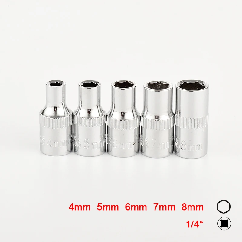 

5pcs 1/4 Inch 4-8mm Socket Wrench Head Metric Hex Socket Set Bicycle Repair Tools Bolt Hexagon Allen Torque Spanner Sleeve Head