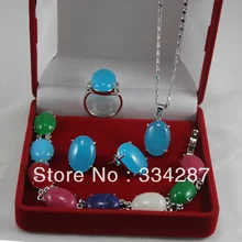 Новинка! смешанный цвет нефрит кольцо, браслет серьги, кулон комплект ювелирных изделий