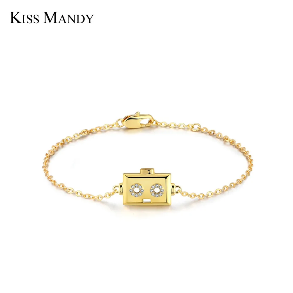 

KISS MANDY Gold-Color Geometric Women Bracelet Cute Mini Billy Elliot Robot Bangle Female Original Jewelry Accessories LB65