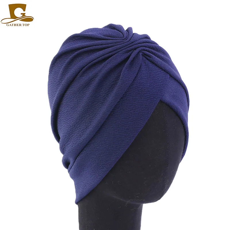 Модный женский тюрбан головной убор хиджаб головной убор - Цвет: Тёмно-синий