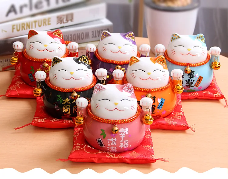 Китайские Рождественские подарки 4,5 дюймов Maneki Neko фарфор Lucky Cat домашний декор украшения Фортуна кошка копилка фэншуй ремесло