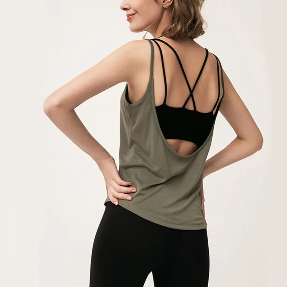 

5 Colors Comfortable Women Breathable Vest Gym Workout Tanks Top Backless Sport T Shirt Running Crop Leisure Wear Bare Back Vest