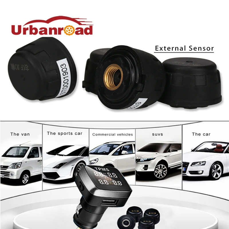 

TPMS Tire Pressure Alarm Smart Wireless Car TPMS Tire Pressure Monitoring System With 4 Sensors LCD Display +4 External Sensors