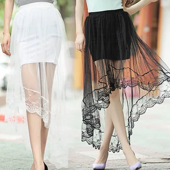

Valink 2017 New Sexy Women Netting Yarn Dovetail Skirt Elegant Lace Long Tulle Skirts Jupe High Waist Skirts vestidos mujer