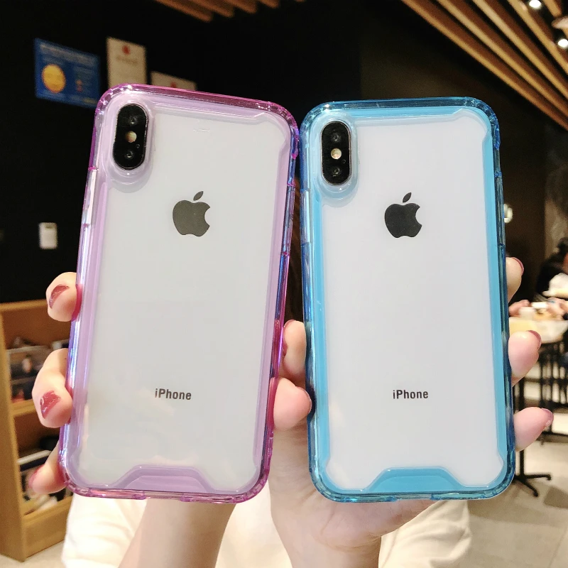 

For iPhone 8 Plus Case Four Corners Anti-knock Transparent Acrylic Mobile Phone Cover for IPhone X XS MAX XR IPhone 6 6S 7 8