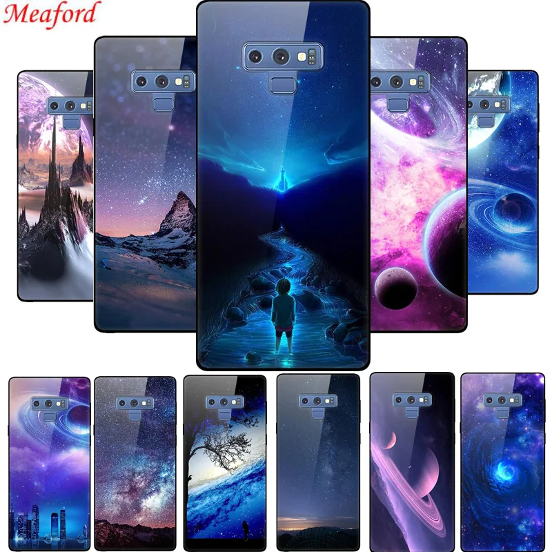 

Note 9 Cover for Samsung galaxy note9 case 6.4" Tempered Glass hard PC back cover for Samsung note 9 case TPU frame star planet