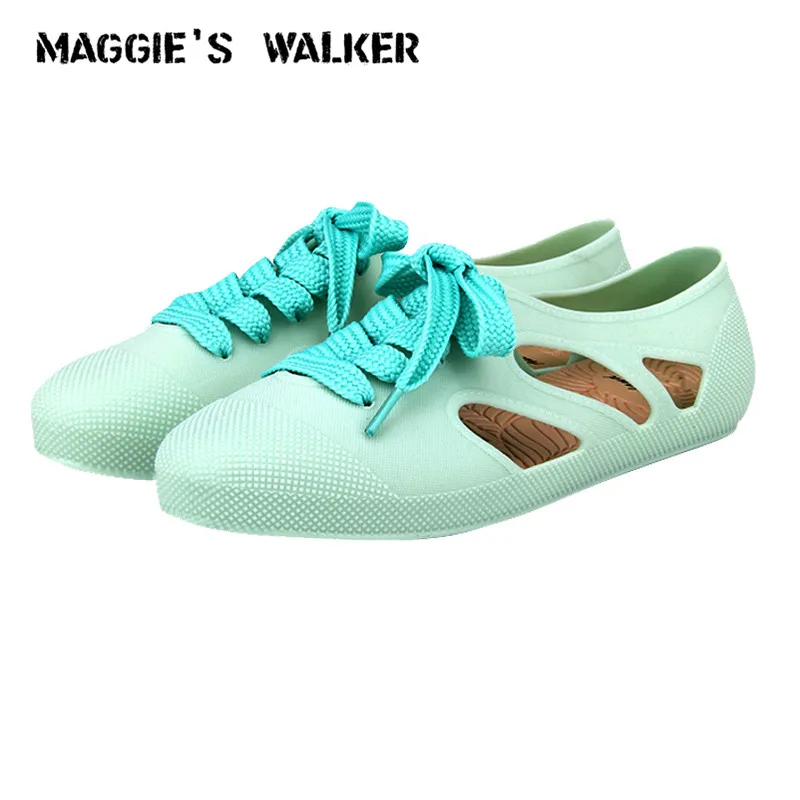 

Maggie's Walker Women Fashion Sandals Sweet Candy-colored Flat-heeled Moccasins Shoes Lacing Plastic Summer Sandals Size 35~39