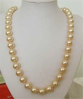 

long 10mm South Sea Golden Shell pearl necklace 24 inches ##a