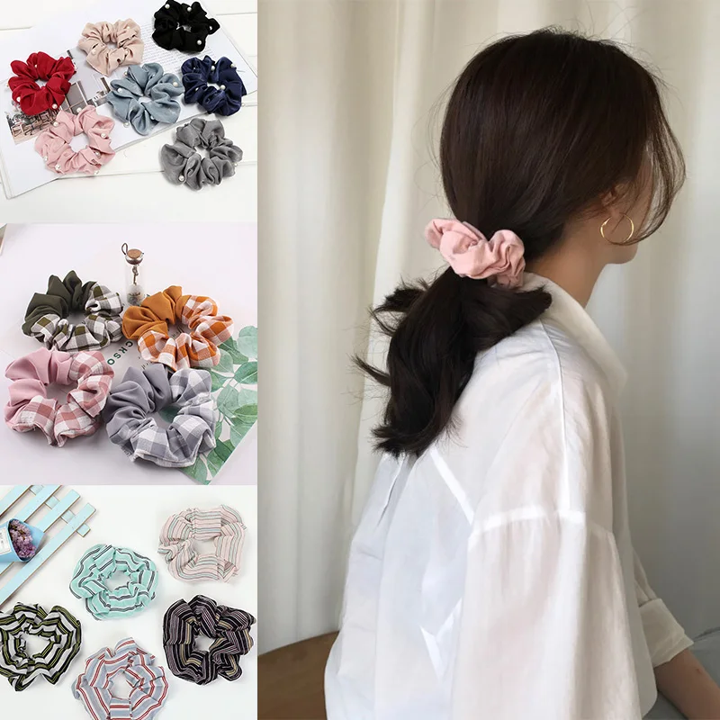 

2019 New Arrival Fashion Women Satin Pearl Hair Bands Bright Color Hair Scrunchies Girl Hair Tie Accessories Ponytail Holder