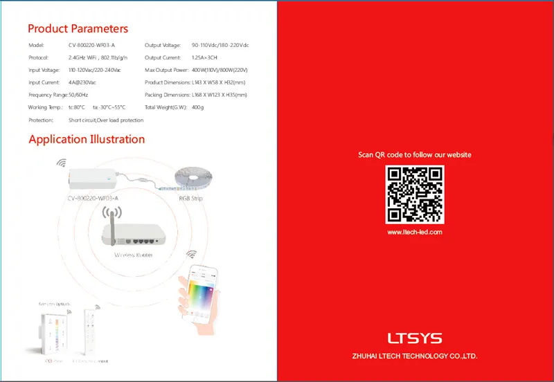 Ltech CV-800220-WF03-A; 110 В 220 В высокое Напряжение WI-FI LED RGB контроллер 800 Вт Мощность драйвер 2 в 1 Функция; AC100-240V выход