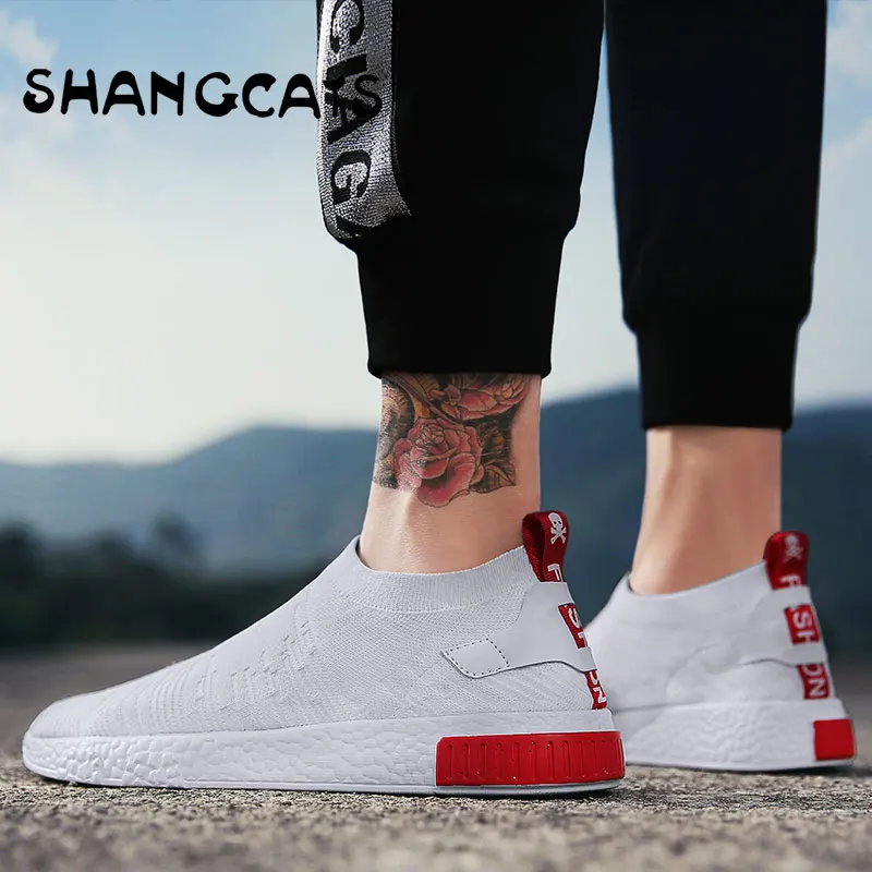 Buy Thin Shoes For Summer White Shoes Men Sneakers Teen Shoes Without Lace Trend 2019 New Feel Socks Shoes tenis masculino chaussure