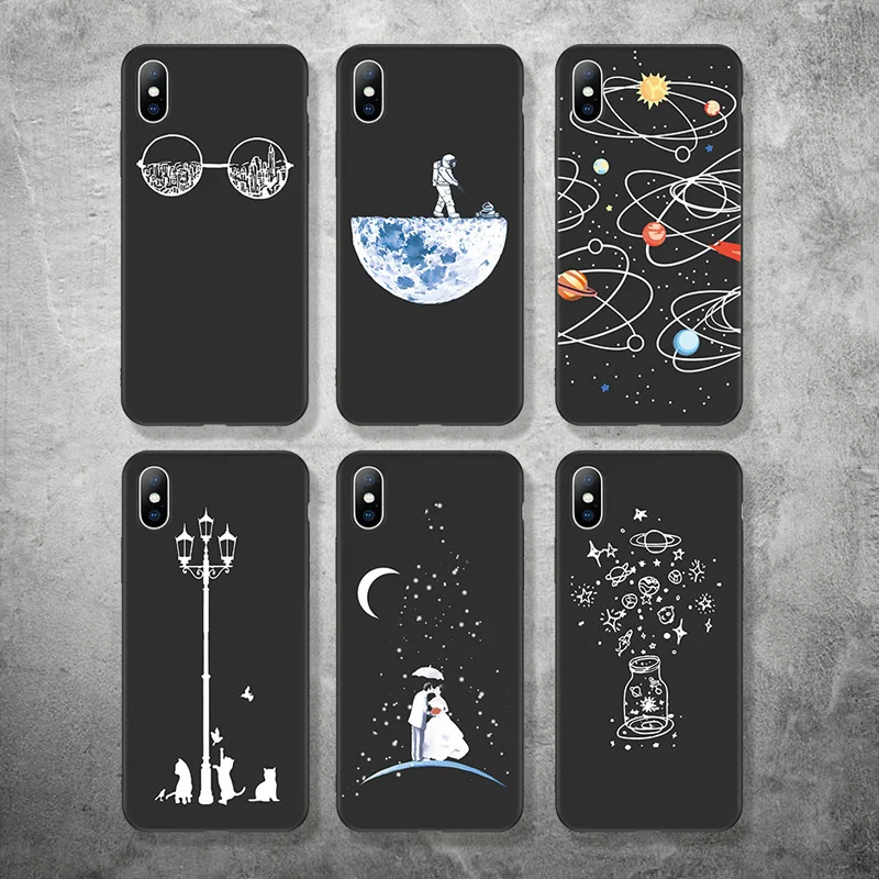 

Lovebay Phone Case For iPhone 6 6s 7 8 Plus X XR XS Max Fashion Cartoon Planet Simple Painted Soft TPU For iPhone X Phone Case