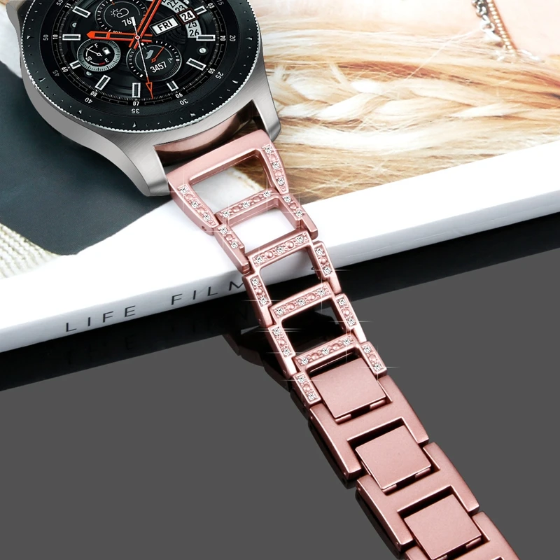 LPWHH Stainless Steel Watchband For Samsung Galaxy 46mm Bling Rhinestone Watchbands Strap Metal Buckle Watch Bands Strap Ladies