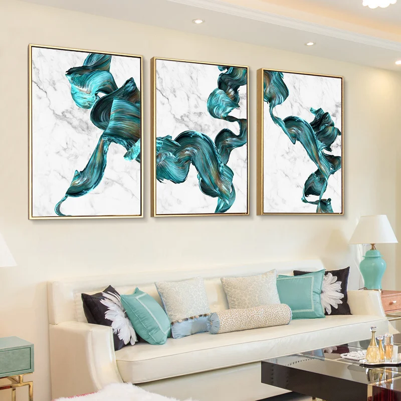 

Marble Abstract Print Wall Art Canvas Painting Modern Green and White Posters Turquoise Home Decor Living Room Decoration