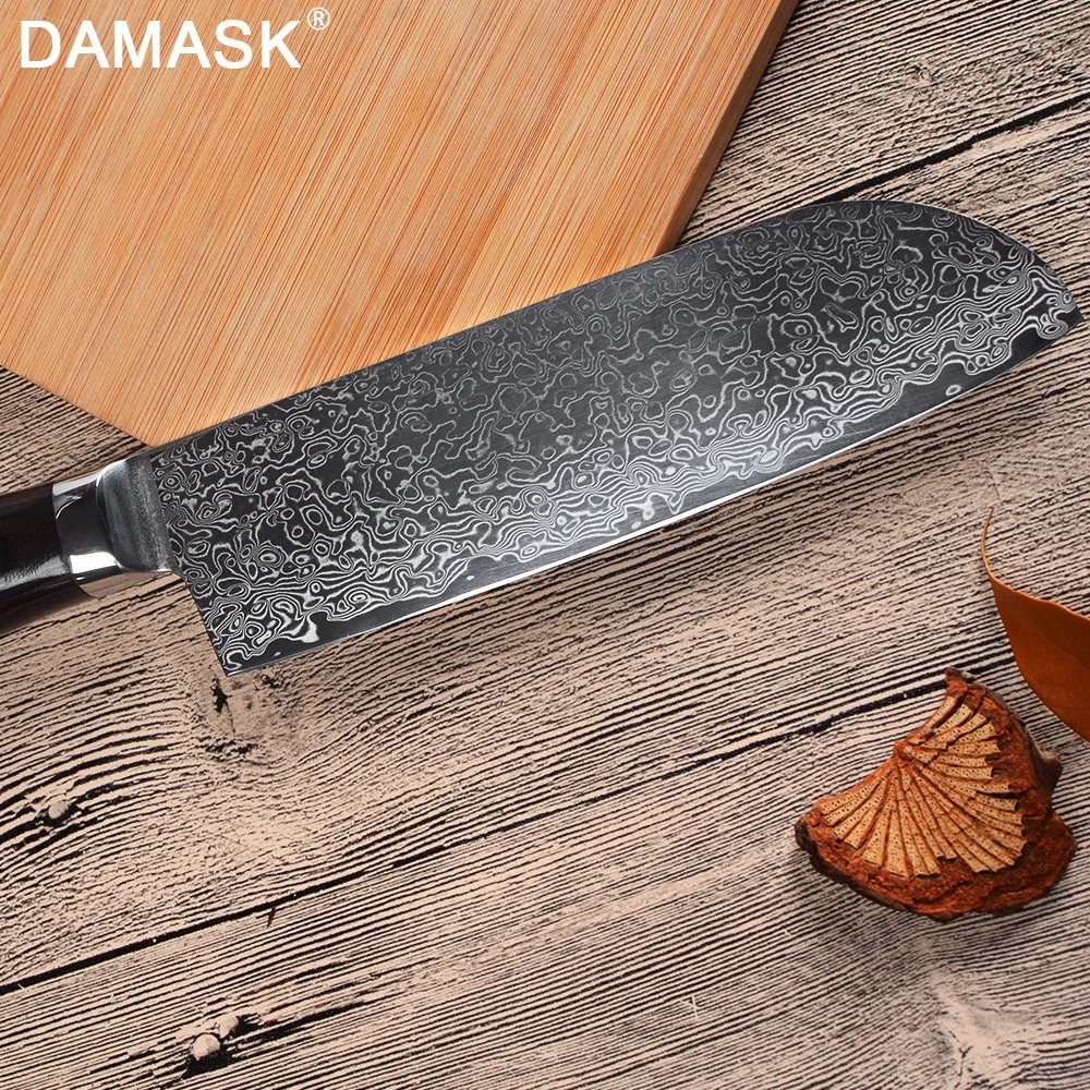 Damask " /7" дюймов нож шеф-повара Santoku кухонные ножи японский Дамаск VG10 стальная бритва острым лезвием инструменты для резки мяса G10 Ручка