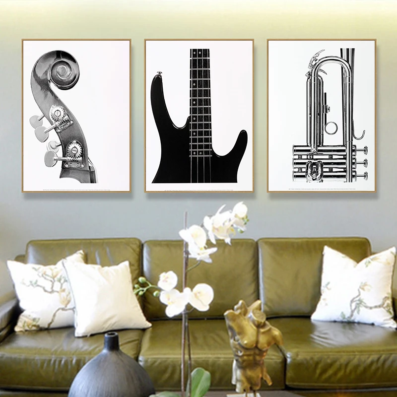 

Vintage Wall Art Guitar Violin Canvas Painting Musical Instruments Posters Prints Wall Pictures For Retro Concert Decoration
