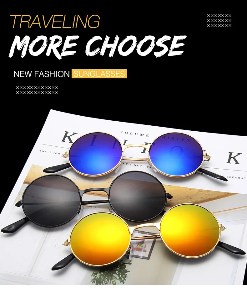 Ywjanp очки для женщин и мужчин, солнцезащитные очки, круглые металлические оправы, брендовые дизайнерские зеркальные очки, ретро женские мужские солнцезащитные очки UV400
