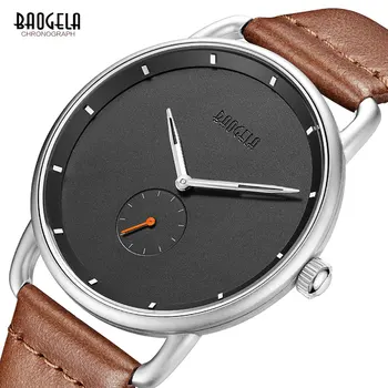 

Baogela Men's Minimalism Quartz Analogue Watches Fashion Casual Simple Leather Strap Ultra Thin Wristwatch Man 1806G-Dark Brown