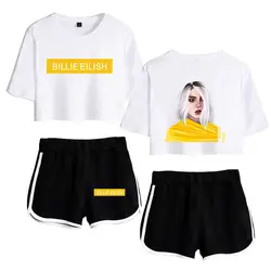 Новый 2D американские певица Billie Eilish плохой парень печати для отдыха женский костюм из двух предметов шорты + милые футболки одежда Лидер