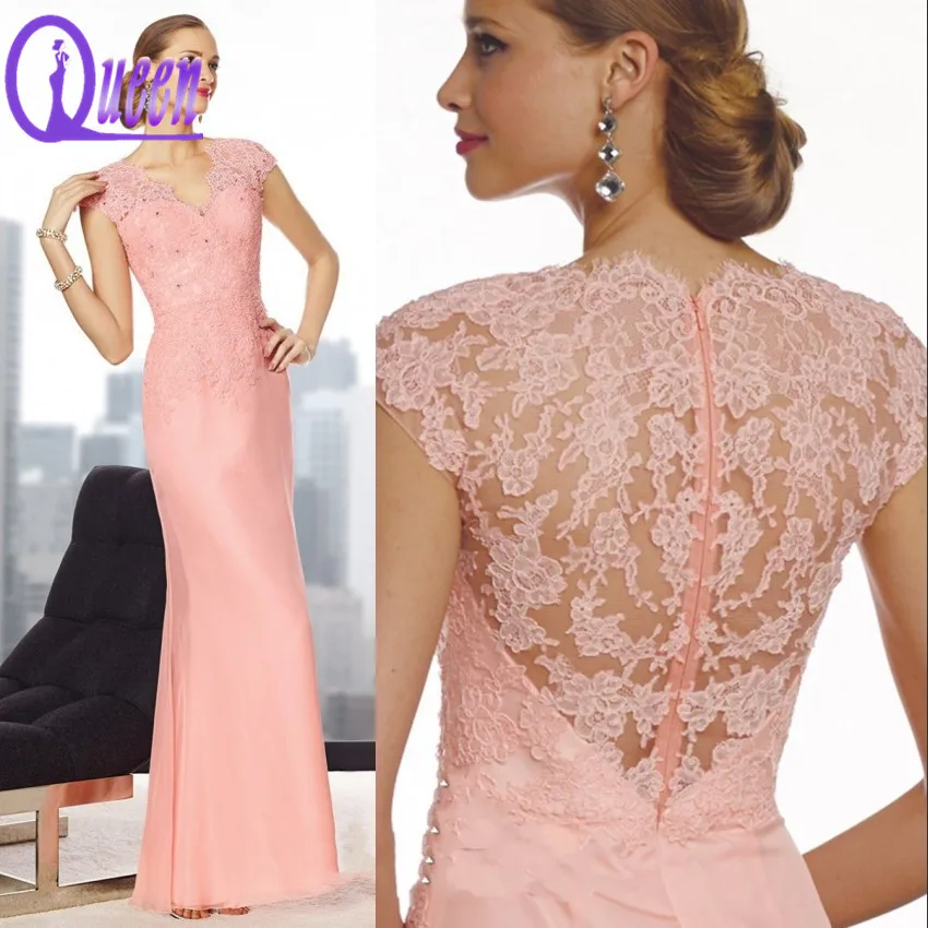 Buy Elegant Fat V Neck Beaded Lace Peach Mother Of the