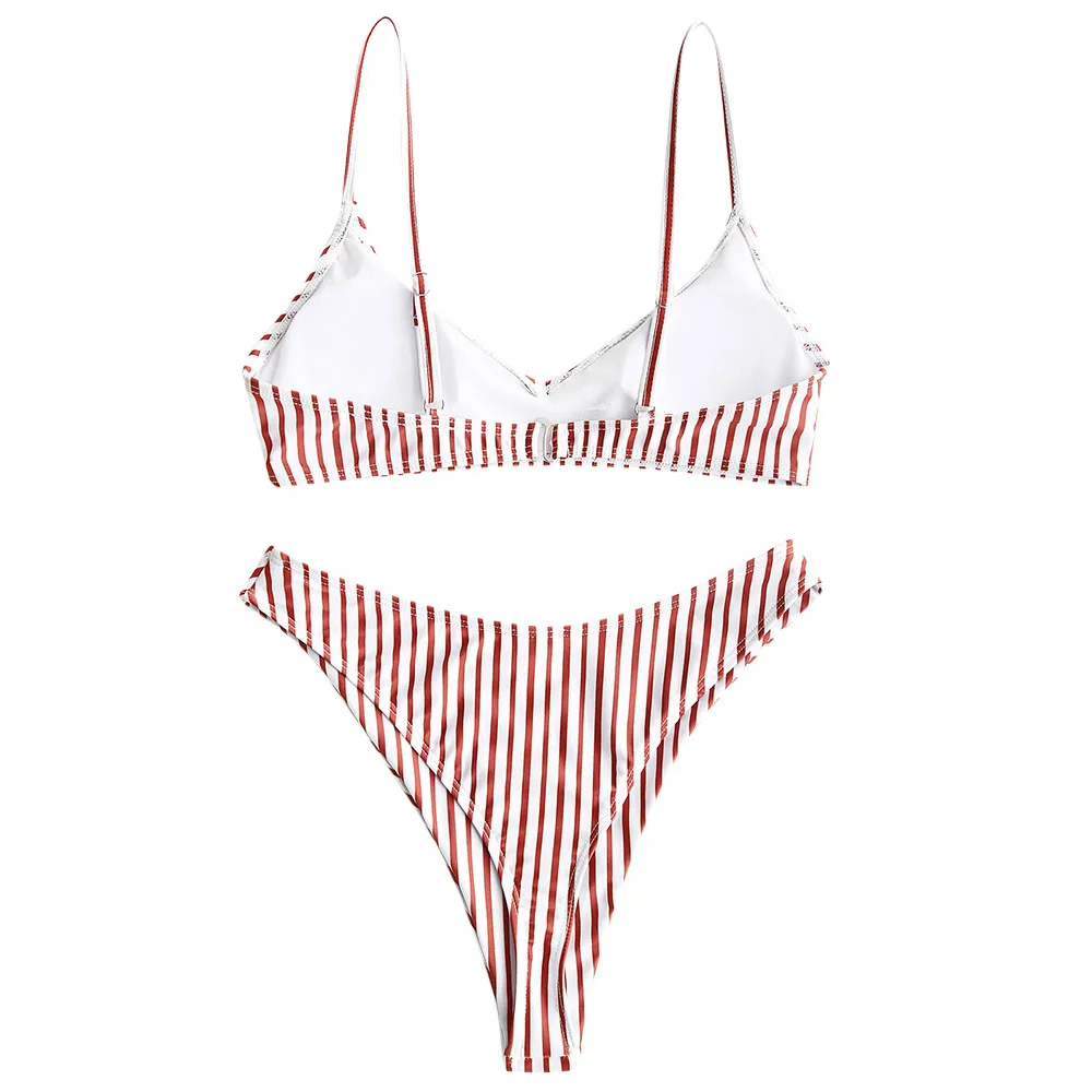 Женский купальник бикини с высоким вырезом в полоску|swimmingsuit| |