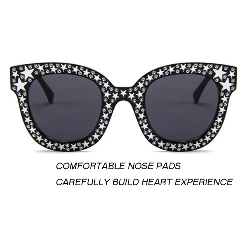 Imixlot, роскошные ретро солнцезащитные очки, женские, кристалл, кошачий глаз, солнцезащитные очки, зеркальные, Ретро стиль, полная звезда, солнцезащитные очки, женские, черный, серый оттенок