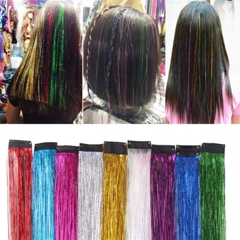 

Connect Hair Piecs Gold Silver Colorful Sparkel Shiny Effect Synthetic Hair Extension Hair Tinsel Hair Weaving Decoration