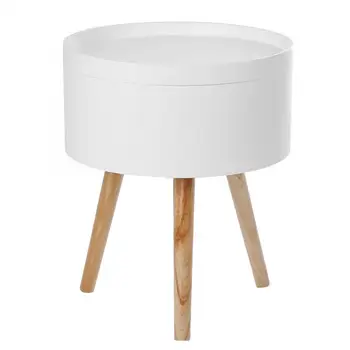 

Modern Style Solid Storage Round Side Coffee Table with Tabletop Tray Design 38 * 45cm