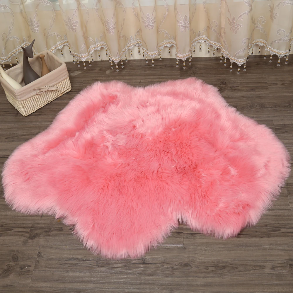 

MUZZI Luxury new flower cloud shape Sheepskin Rug Chair Cover Bedroom Mat faux leather Warm Hairy Carpet Fur Area Rugs