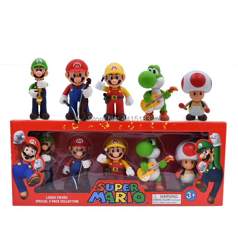 5 PCS/set Anime Music Concert Super Mario Bros Toad Donkey Kong Yoshi Luigi PVC Action Figure Doll Collectible Model Baby Toy
