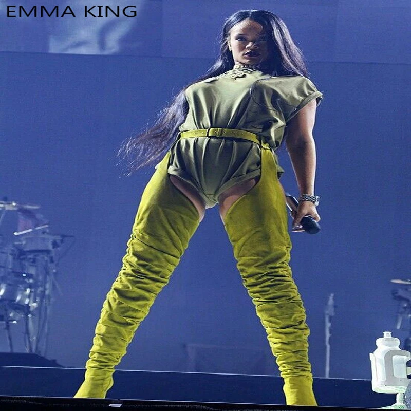 belt thigh high boots rihanna
