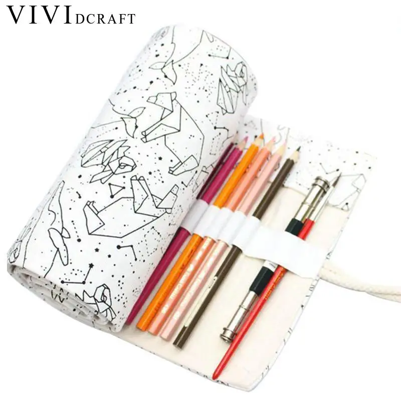 

Vividcraft Canvas Roll Pouch Pecncil Box 36/48/72 Holes Pencil Bag for Sketch Brush Pen Children School Bags Tools Pencilcase