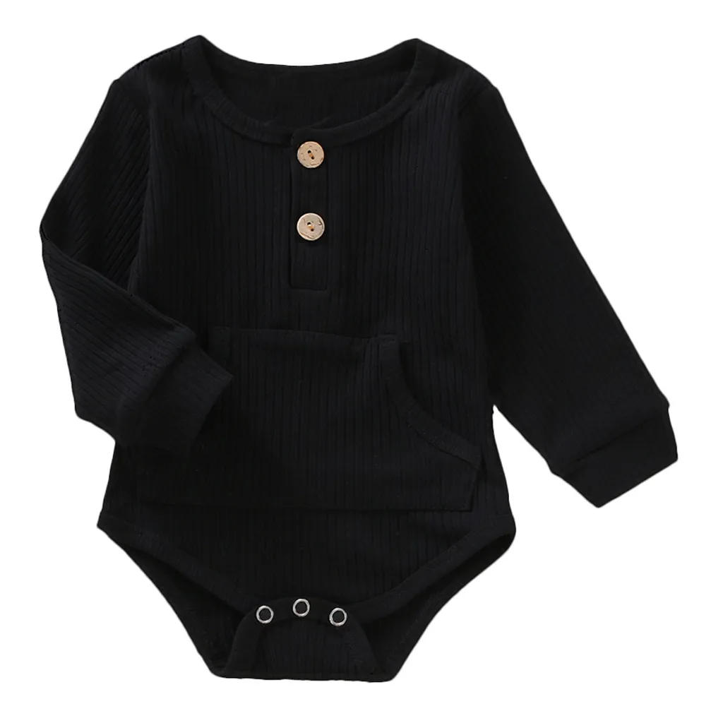 Fashion Toddler Baby Kids Girls Boys Long Sleeve Solid Romper Casual Clothes baby rompers winter newborn pajamas roupas de News - Цвет: Black