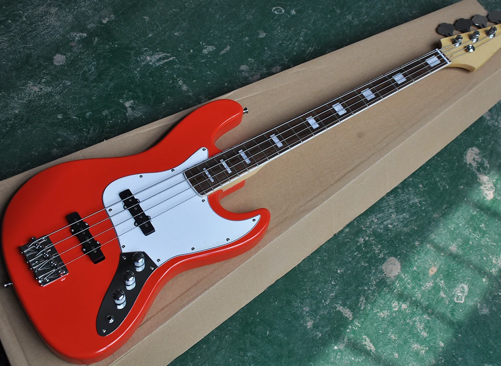 Factory direct sale 4 strings red electric bass guitar with white