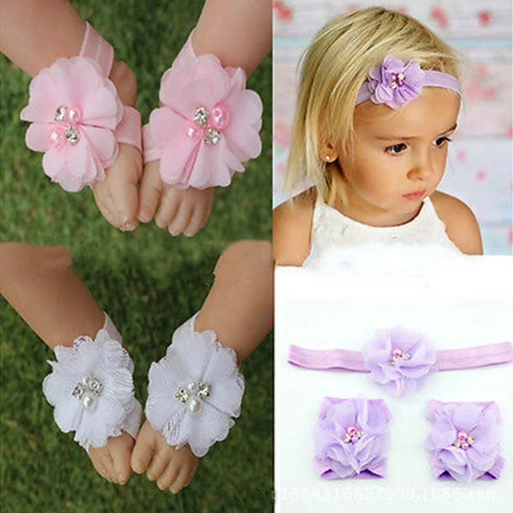 Chaussures Enfants Hairband Bandeau Fleur Pieds Nus Sandales Toe fleurs fille